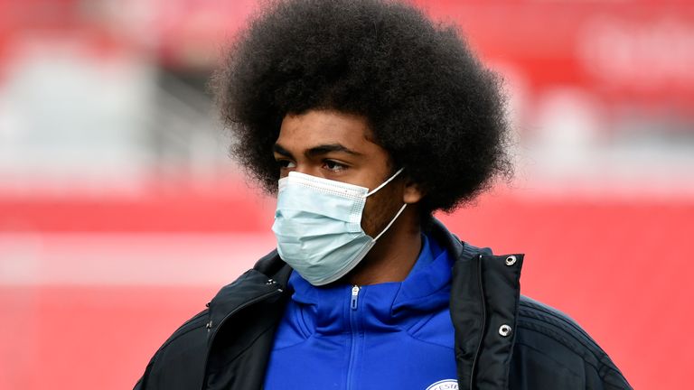 Hamza Choudhury looks on during warm up before the match between Stoke City and Leicester City (AP)