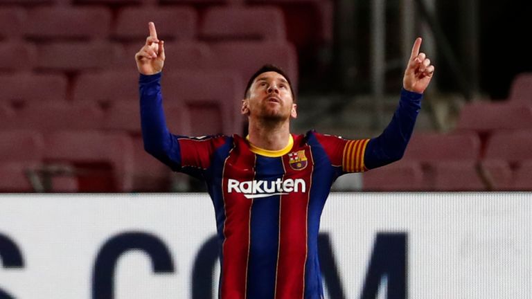 Lionel Messi curled in a stunning free kick after 20 minutes for his milestone goal