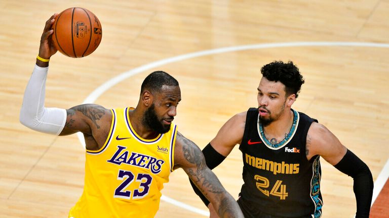 AP - Los Angeles Lakers forward LeBron James (23) handles the ball against Memphis Grizzlies guard Dillon Brooks (24)