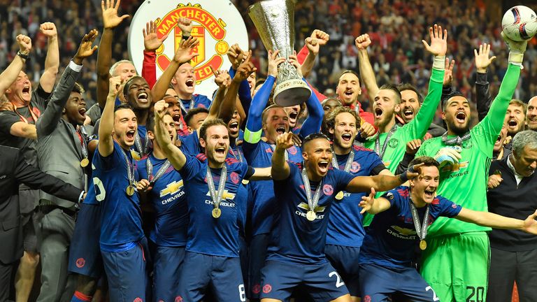 during the soccer Europa League final between Ajax Amsterdam and Manchester United at the Friends Arena in Stockholm, Sweden, Wednesday, May 24, 2017. (AP Photo/Martin Meissner).