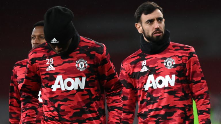 Arsenal v Manchester United - Premier League - Emirates Stadium
Manchester United&#39;s Bruno Fernandes (right) warming up before the Premier League match at the Emirates Stadium, London. Picture date: Saturday January 30, 2021.