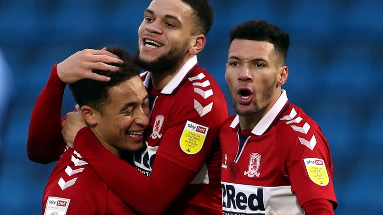 Middlesbrough's Marcus Tavernier (left) celebrates scoring his side's second goal of the game
