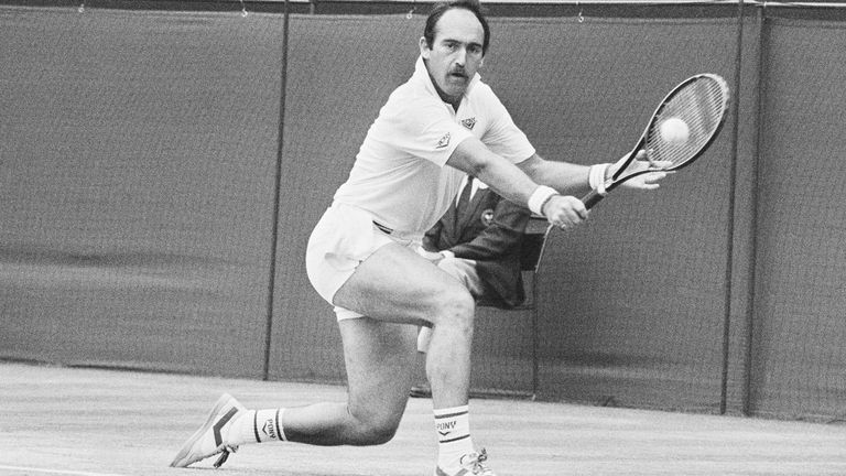Mark Edmondson of Australia, in play in a men’s singles semi-final against Jimmy Connors at Wimbledon, London on July 3, 1982. (AP Photo/Peter Kemp)