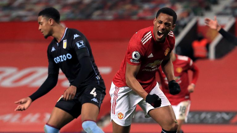 Anthony Martial celebrates against Aston Villa