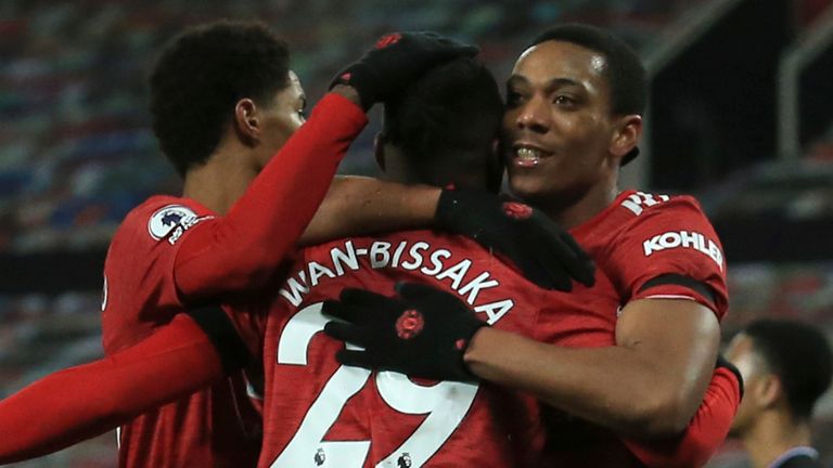 Manchester United&#39;s Anthony Martial celebrates scoring against Aston Villa