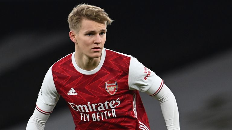 Martin Odegaard in action during his Premier League debut for Arsenal vs Manchester United (AP)