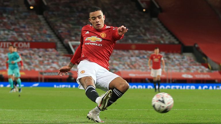 Mason Greenwood equalises for Manchester United against Liverpool in the FA Cup fourth round tie