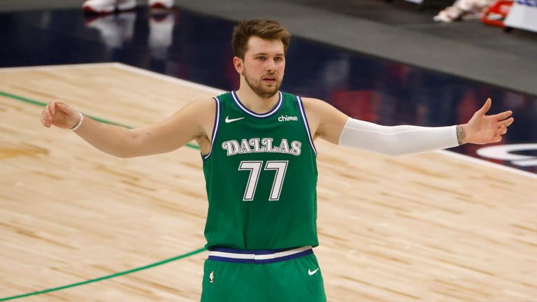 Dallas Mavericks guard Luka Doncic reacts against the Chicago Bulls