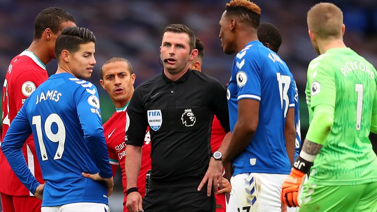 Michael Oliver refereed a controversial Merseyside derby in October 2020