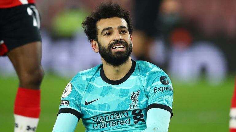 Liverpool's Mohamed Salah looks frustrated during his team's defeat to Southampton