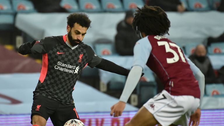 Mohamed Salah runs at the young Villa defence during an entertaining game