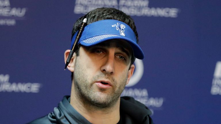 Indianapolis Colts offensive coordinator Nick Sirianni speaks during a news conference at the NFL team's facility, Wednesday, Jan. 2, 2019, in Indianapolis. The Colts will play the Houston Texans in an NFL wildcard playoff game on Saturday.  (AP Photo/Darron Cummings) 