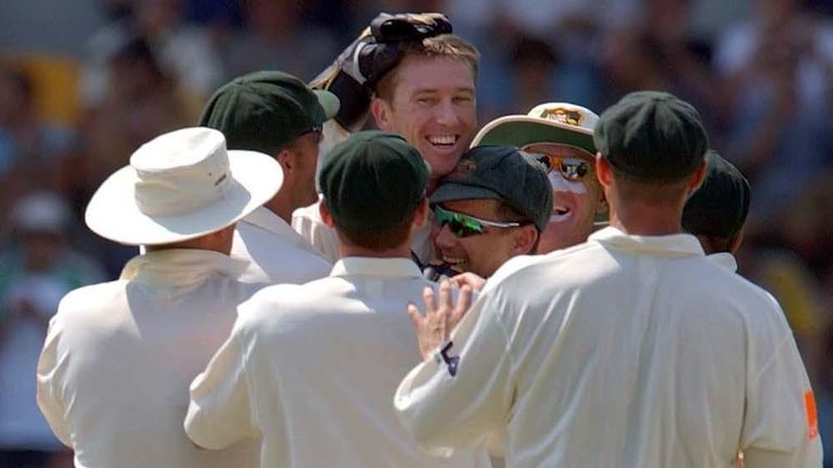 PA Images - Glenn McGrath celebrates with his Australia teammates during the 2002/03 Ashes series