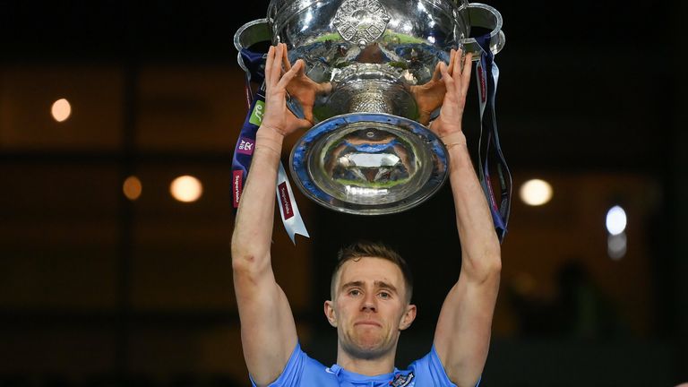 Paul Mannion of Dublin lifts the Sam Maguire Cup following the GAA Football All-Ireland Senior Championship Final match between Dublin and Mayo at Croke Park in Dublin. Photo by Stephen McCarthy/Sportsfile