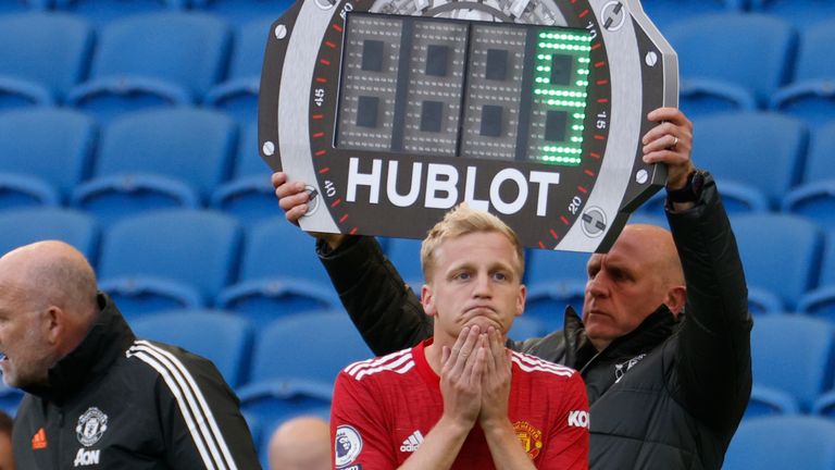 Manchester United midfielder Donny van de Beek comes on as a substitute (AP image)