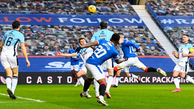 Ryan Kent scores to make it 1-0 Rangers during the Scottish Premiership match