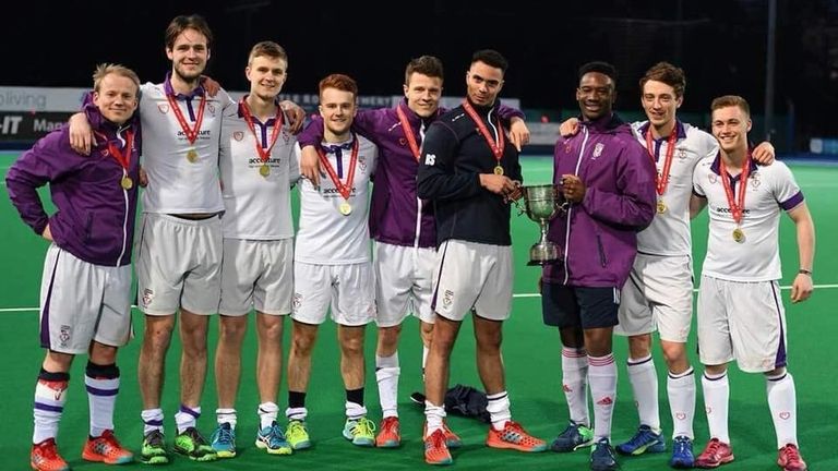 Rhys Smith  in March 2018 after winning the British Universities & Colleges Sport (BUCS) final for Durham University Hockey Club.