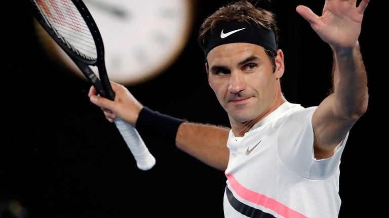 Switzerland's Roger Federer celebrates after defeating Tomas Berdych of the Czech Republic in their quarterfinal match at the Australian Open tennis championships in Melbourne, Australia.