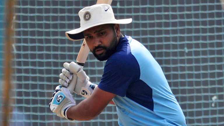 AP Newsroom - Rohit Sharma  attends  training session ahead of their first one-day international cricket match against Australia in Mumbai, India, Sunday, Jan. 12, 2020. (AP Photo/Rafiq Maqbool)