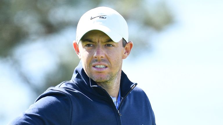 LA JOLLA, CA - JANUARY 28: Rory McIlroy looks on during the first round of the Farmers Insurance Open golf tournament at Torrey Pines Municipal Golf Course on January 28, 2021. The tournament was played without fans due to the COVID-19 pandemic. (Photo by Brian Rothmuller/Icon Sportswire).                                    