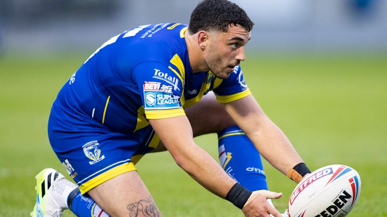 Salford Red Devils half-back Declan Patton, pictured playing for Warrington Wolves in 2020