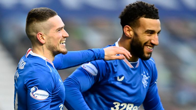 Rangers' Ryan Kent celebrates after scoring to make it 1-0 against Ross County