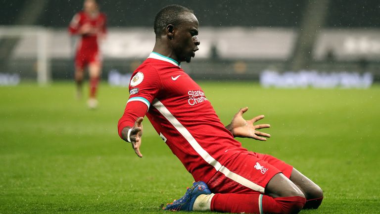 Sadio Mane celebrates after scoring for Liverpool against Tottenham