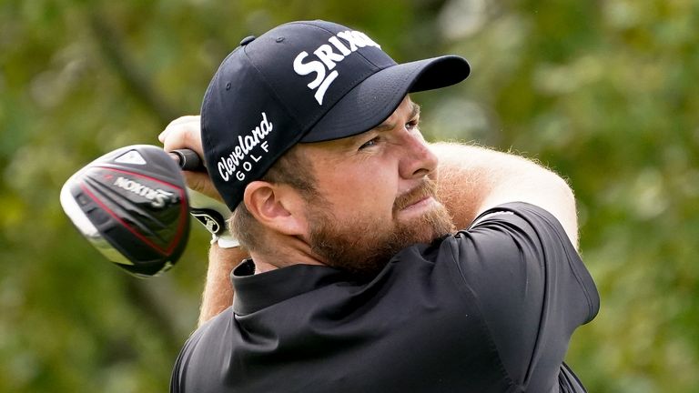 Shane Lowry, of Ireland, plays his shot from the second tee during the first round of the US Open Golf Championship, Thursday, Sept. 17, 2020, in Mamaroneck, N.Y. (AP Photo/John Minchillo)  
