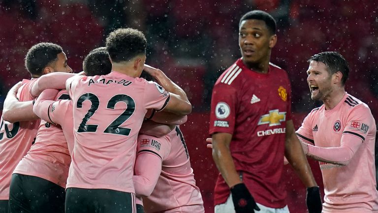 Sheffield United celebrate a goal against Man Utd