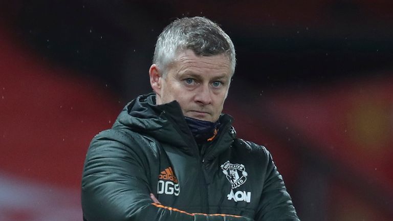 January 27, 2021, Manchester, United Kingdom: Ole Gunnar Solskjaer manager of Manchester United during the Premier League match at Old Trafford, Manchester. Picture date: 27th January 2021. Picture credit should read: Simon Bellis/Sportimage(Credit Image: &copy; Simon Bellis/CSM via ZUMA Wire) (Cal Sport Media via AP Images)