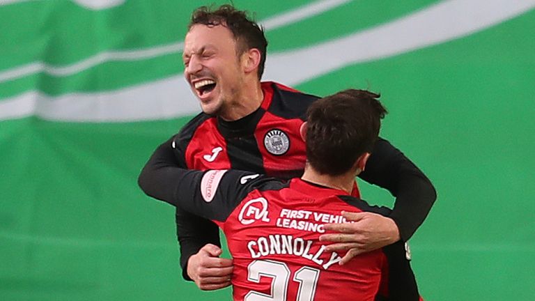 St Mirren's Kristian Dennis celebrates scoring against Celtic