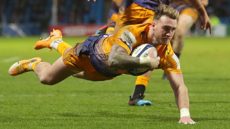 Exeter Chiefs v Glasgow Warriors - Heineken Champions Cup - Pool B - Sandy Park
Exeter Chiefs' Stuart Hogg scores his side's third try during the Heineken Champions Cup Pool B match at Sandy Park, Exeter.