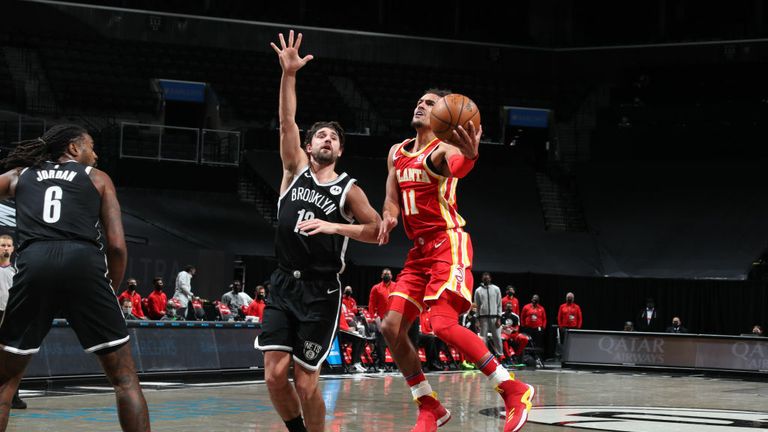 Trae Young #11 of the Atlanta Hawks shoots the ball during the game against the Brooklyn Nets