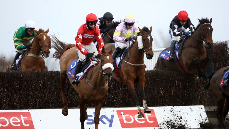 Takingrisks ridden by Sean Quinlan (centre) before going on to win the Sky Bet Handicap Chas at Doncaster Racecourse. Picture date: Saturday January 30, 2021.