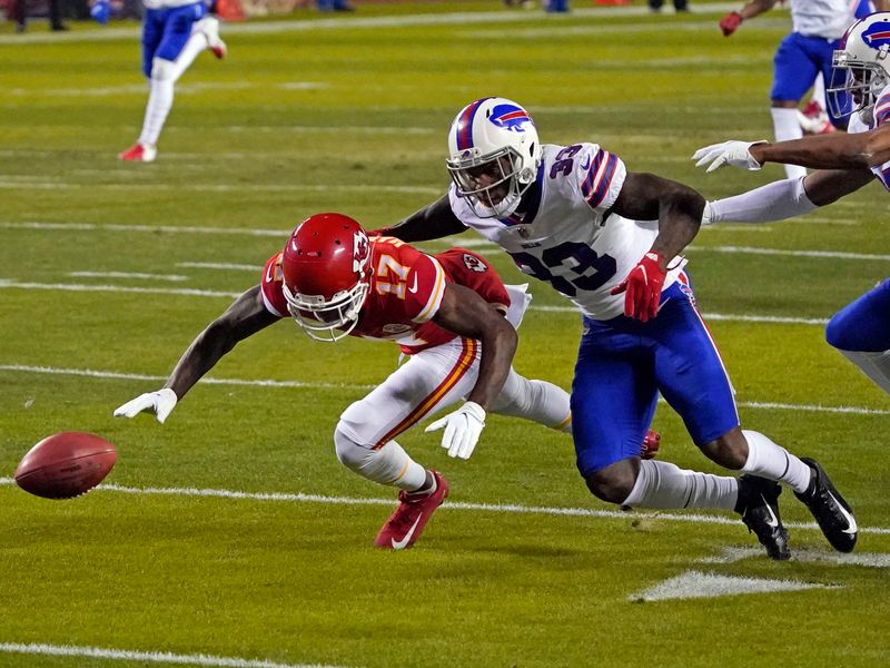 Buffalo Bills vs. Kansas City Chiefs. NFL Game. American Football League  match. Silhouette of professional player celebrate touch down. Screen in  back Stock Photo - Alamy