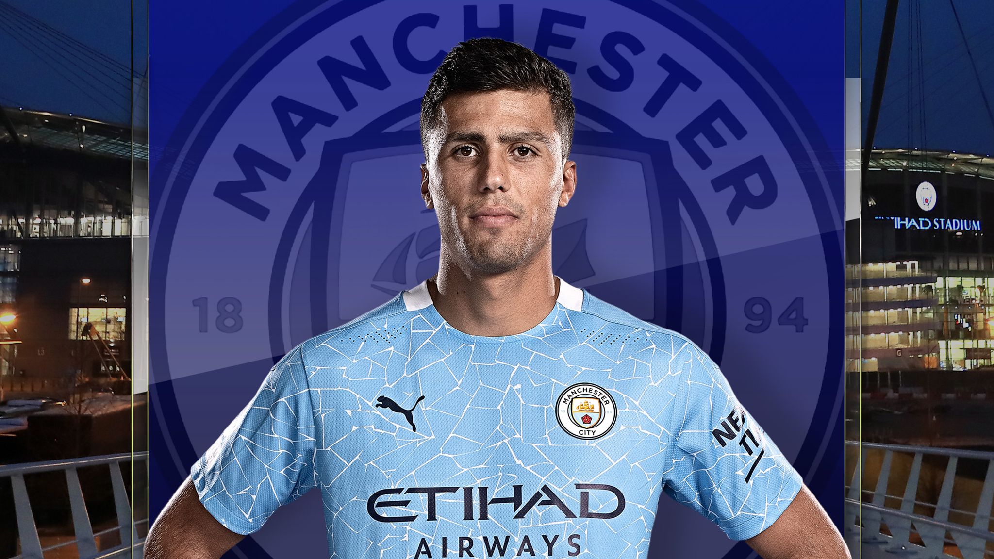  Rodri, a Spanish professional footballer who plays as a defensive midfielder for Premier League club Manchester City and the Spain national team, poses in the Etihad Stadium.
