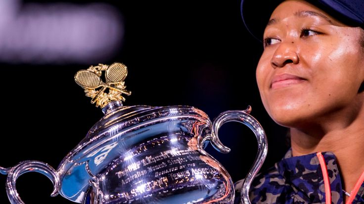 Naomi Osaka of Japan hold her trophy after winning the Women's Singles Final of the 2021 Australian Open on February 20 2021, at Melbourne Park in Melbourne, Australia. (Photo by Jason Heidrich/Icon Sportswire) (Icon Sportswire via AP Images)