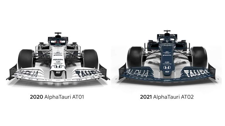 WATCH: Compare and contrast the launch-spec cars from AlphaTauri for the 2020 and 2021 Formula 1 seasons after the new AT02 is revealed.