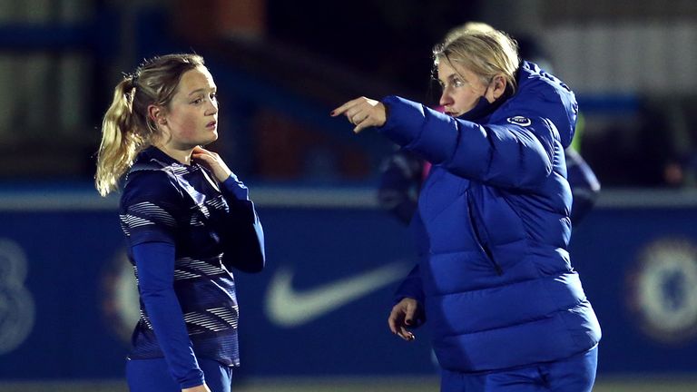 Chelsea&#39;s Erin Cuthbert (left) and manager Emma Hayes