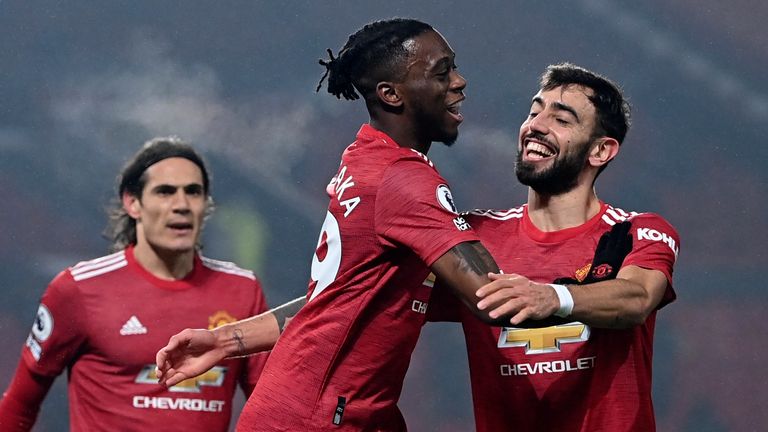 Aaron Wan-Bissaka celebrates after giving Man Utd a 1-0 lead (AP)