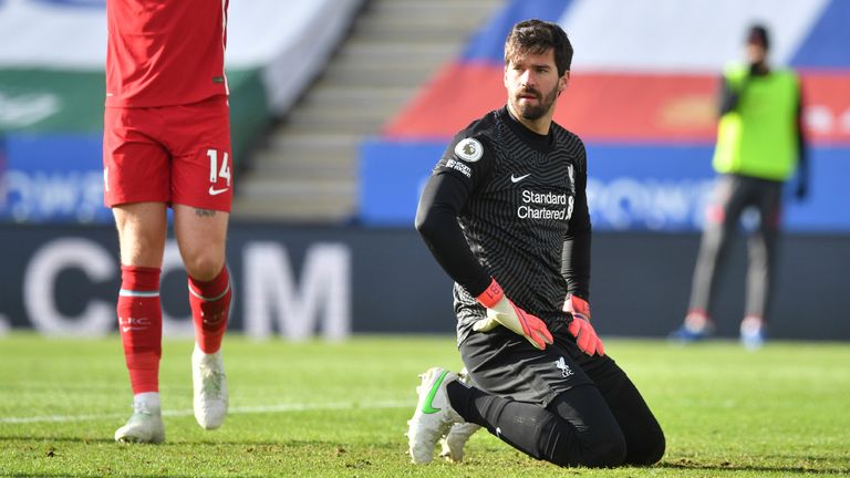 Alisson was at fault for Leicester's second after a mix-up with Ozan Kabak