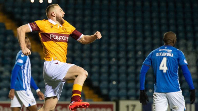 Allan Campbell celebrates his matchwinning goal for Motherwell