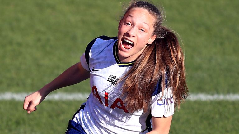 Angela Addison celebrates her goal for Tottenham