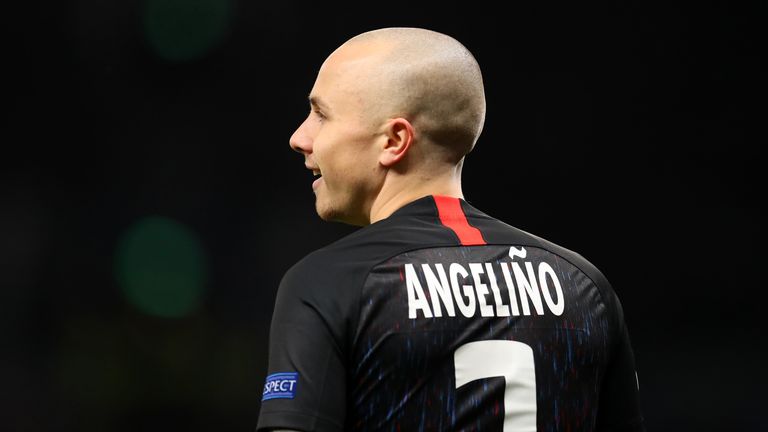 Angelino during the UEFA Champions League round of 16 first leg match between Tottenham Hotspur and RB Leipzig at Tottenham Hotspur Stadium on February 19, 2020 in London, United Kingdom.