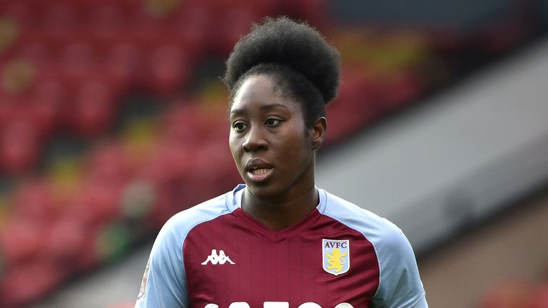 Aston Villa&#39;s Anita Asante during the English Women&#39;s Super League soccer match between Aston Villa and Manchester United at the Bank&#39;s Stadium in Walsall, England, Saturday, Dec. 5, 2020