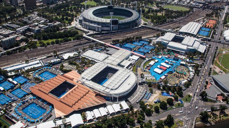 Aerial view of the Australian Open Tennis tournamant 2015. Melbourne, Australia. (Brett Price / VWPics via AP Images) (Brett Price / VWPics via AP Images)