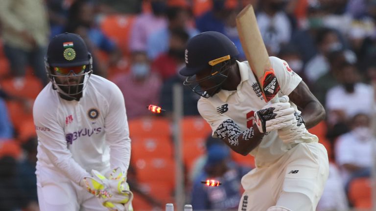 Jofra Archer bowled by Axar Patel (Pic credit - BCCI)