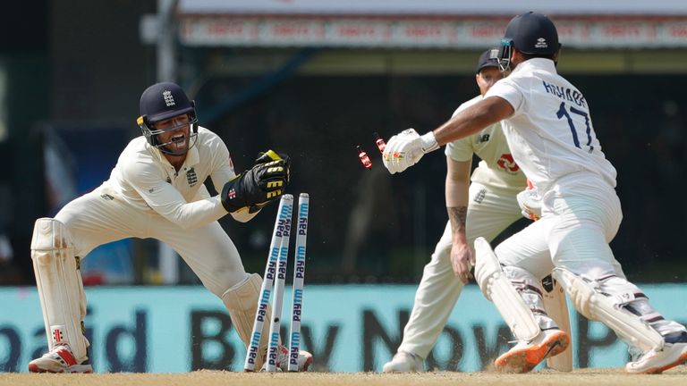 BCCI - Ben Foakes of England stumping out of Rishabh Pant of (WK) India  during day three of the second PayTM test match between India and England held at the Chidambaram Stadium in Chennai, Tamil Nadu, India on the 15th February 2021..Photo by Saikat Das / Sportzpics for BCCI