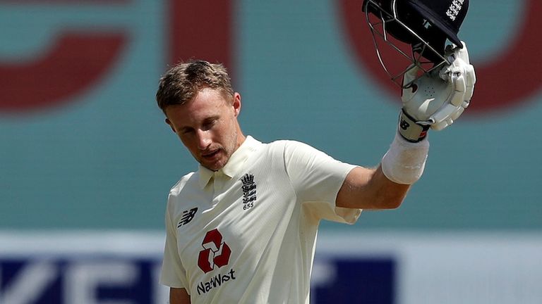 BCCI - Joe Root (captain) of England celebrating his one fifty during day two of the first test match between India and England held at the Chidambaram Stadium stadium in Chennai, Tamil Nadu, India on the 6th February 2021..Photo by Saikat Das/ Sportzpics for BCCI