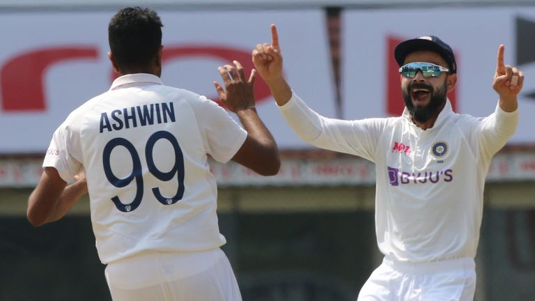 BCCI - Ravichandran Ashwin of India celebrates the wicket of Rory Burns of England during day four of the first test match between India and England held at the Chidambaram Stadium in Chennai, Tamil Nadu, India on the 8th February 2021..Photo by Pankaj Nangia/ Sportzpics for BCCI